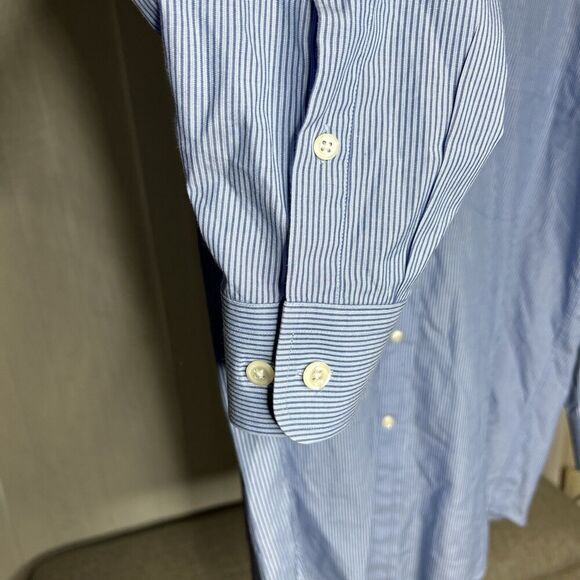 Valentino Button Up Dress Shirt Striped Blue and White Egyptian Cotton 16.5 - Picture 4 of 6